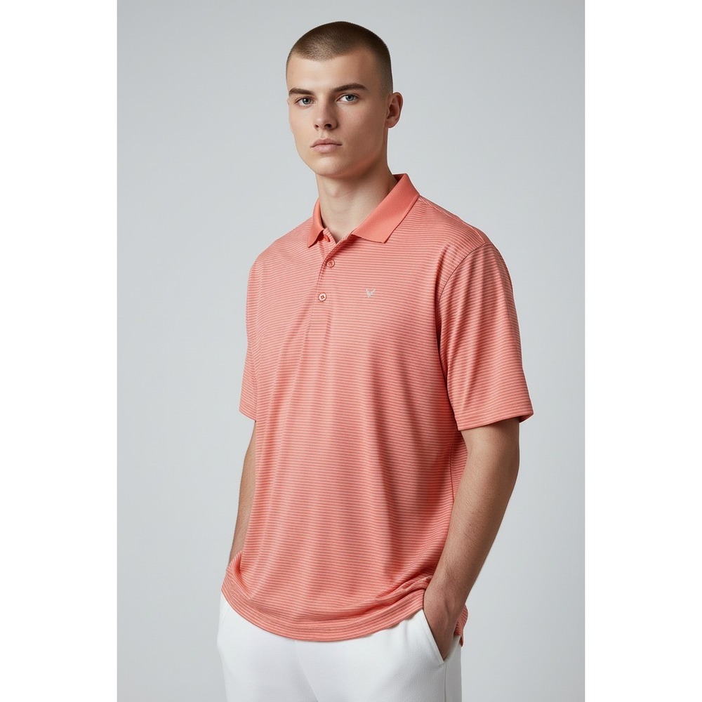Callaway Mens Opti-Dri Golf Polo Shirt XL Coral Orange White Micro Stripe Top
